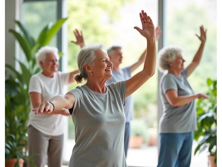 Adults over 50 practicing mindful aging wellness activities