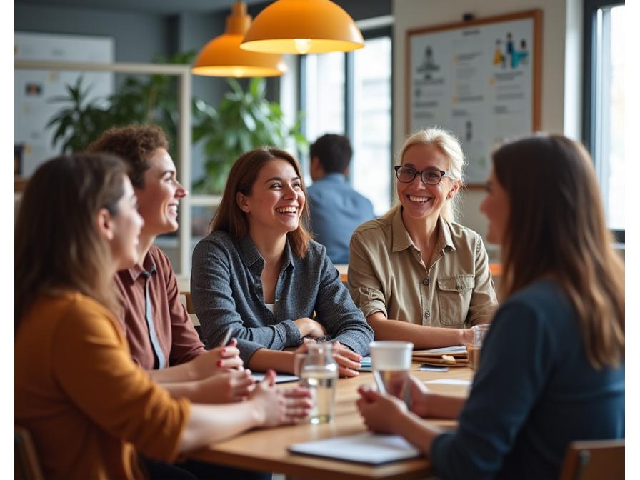 Diverse group of adults sharing wellness experiences and success stories